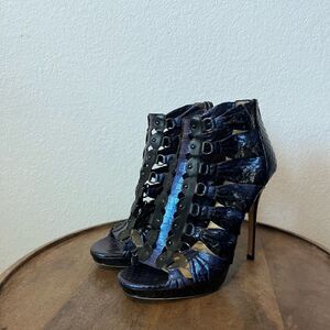 Jimmy Choo Iridescent Python Skin Strappy Heels Sandals Women's Size 38.5 US 8.5